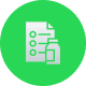 Icon of a checklist with a green background.