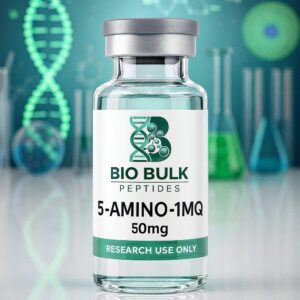 A vial labeled 5-AMINO-1MQ research compound from Bio Bulk.