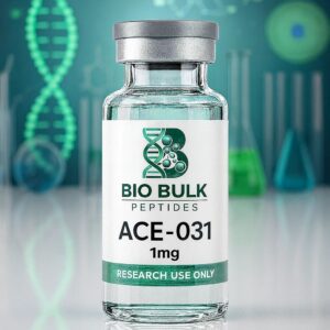 Vial of ACE-031 protein for research use with DNA background.