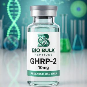 A vial of GHRP-2 peptide for research use.