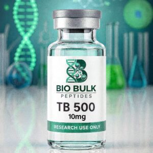 A vial of TB 500 peptide by Bio Bulk Peptides labeled for research use.