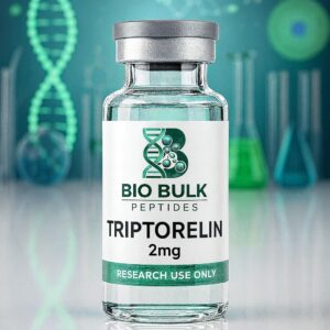 A vial of Triptorelin 2mg from Bio Bulk Peptides.