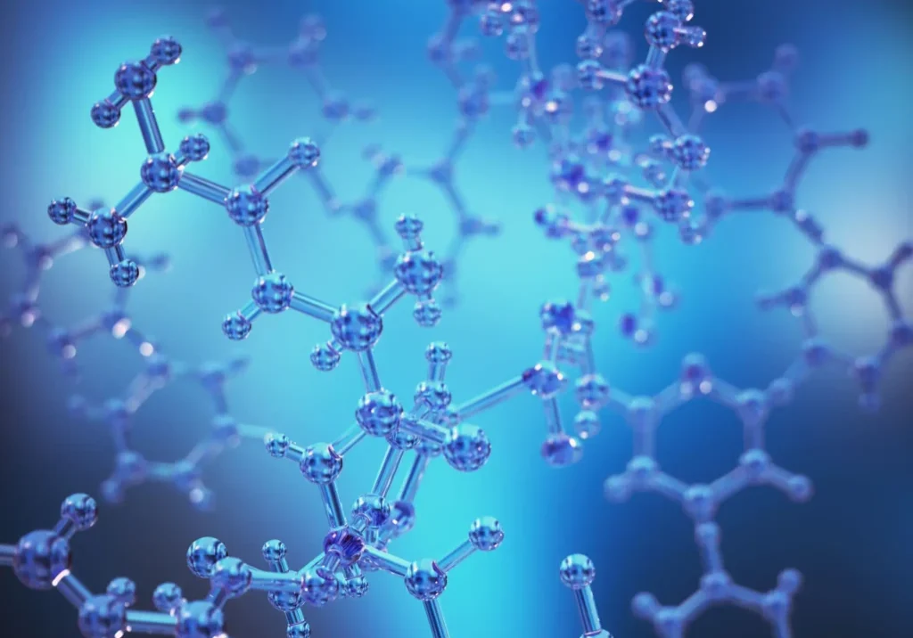 Visualization of a molecular structure with interconnected atoms and bonds.